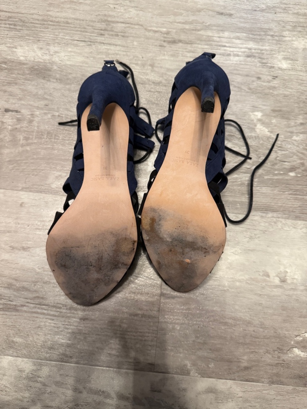 Zara Navy and Black Lace-Up Strappy High Heel Sandals - Picture 5 of 5